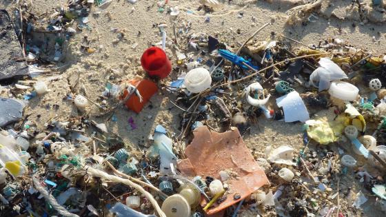 Productos plásticos en la arena de una playa - Ecología: El agua del grifo contiene más plástico del que crees