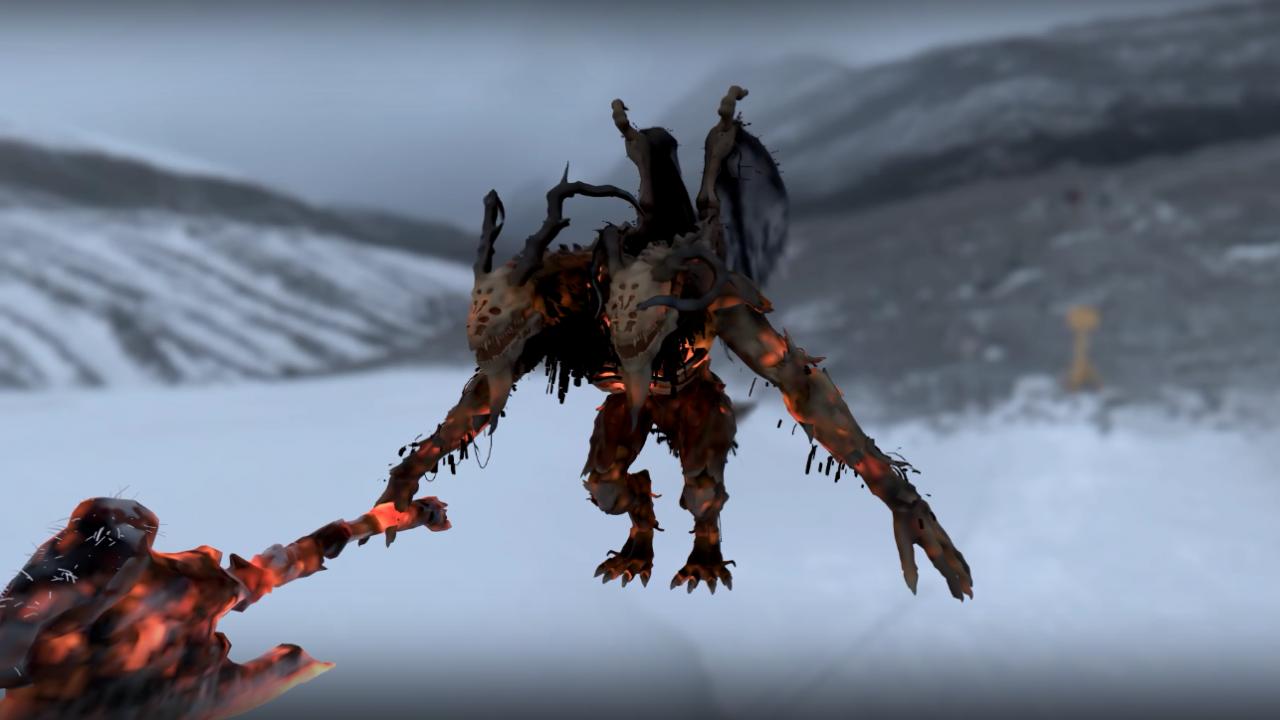 Un enemigo similar a las gárgolas del primer Dark Souls, con alas y con dos cabezas. Podría haber sido un jefe de área o un enemigo importante de alguna zona de nivel. Porta un hacha de gran calibr